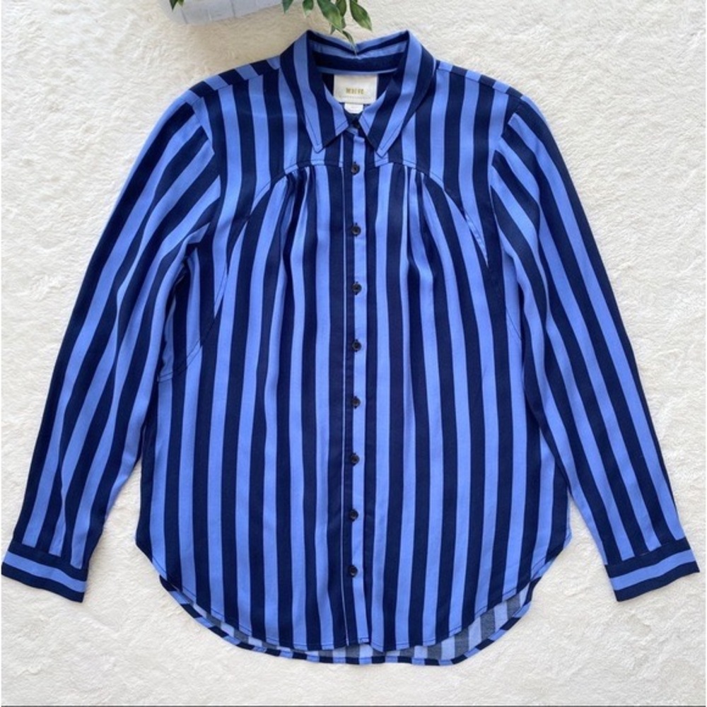 Maeve by Anthropologie Breckenridge Blue Stripe Button Down Blouse